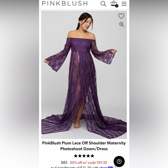 PinkBlush Blue Lace Off Shoulder Maternity Photoshoot Gown/Dress Size Small - Picture 2 of 5